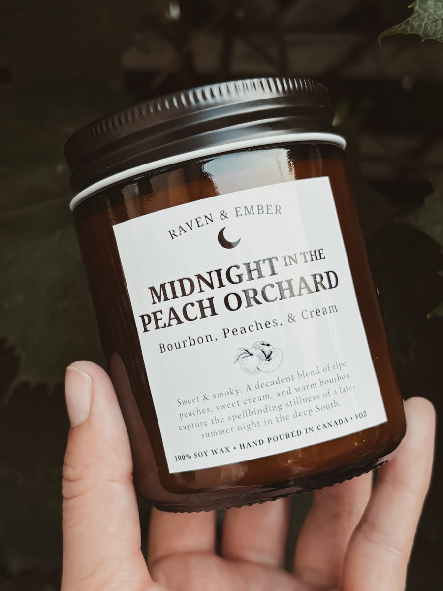 Midnight in the Peach Orchard | Peaches, Cream & Bourbon | Southern Gothic Soy Candle 8oz