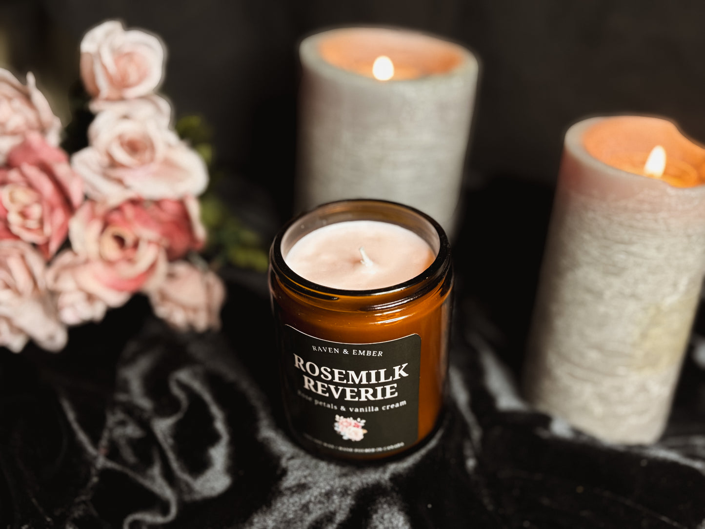 Rosemilk Reverie | Rose Petals & Vanilla Cream | Romantic Nostalgia Soy Candle 8oz