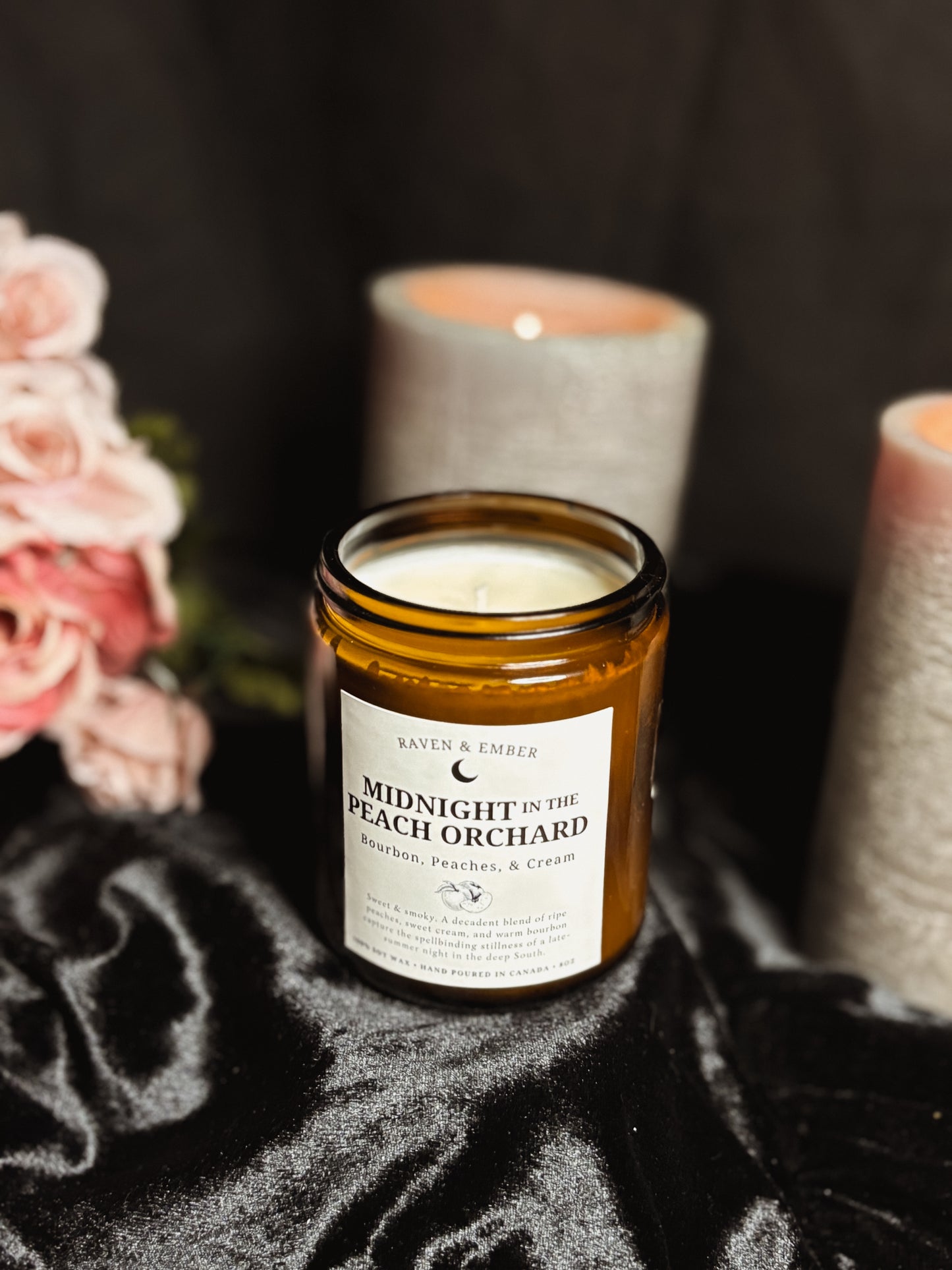 Midnight in the Peach Orchard | Peaches, Cream & Bourbon | Southern Gothic Soy Candle 8oz