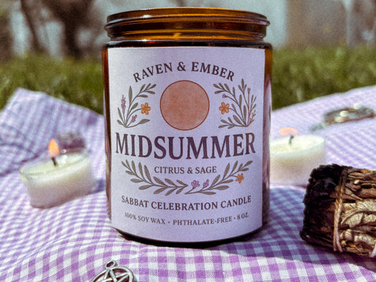 Midsummer Sabbat Candle | Citrus & Sage 8oz (Summer Solstice)