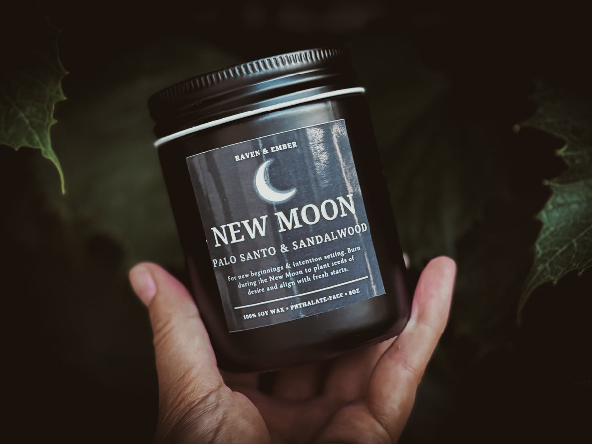 New Moon Candle | New Moon Ritual Manifestation | Palo Santo & Sandalwood 8oz