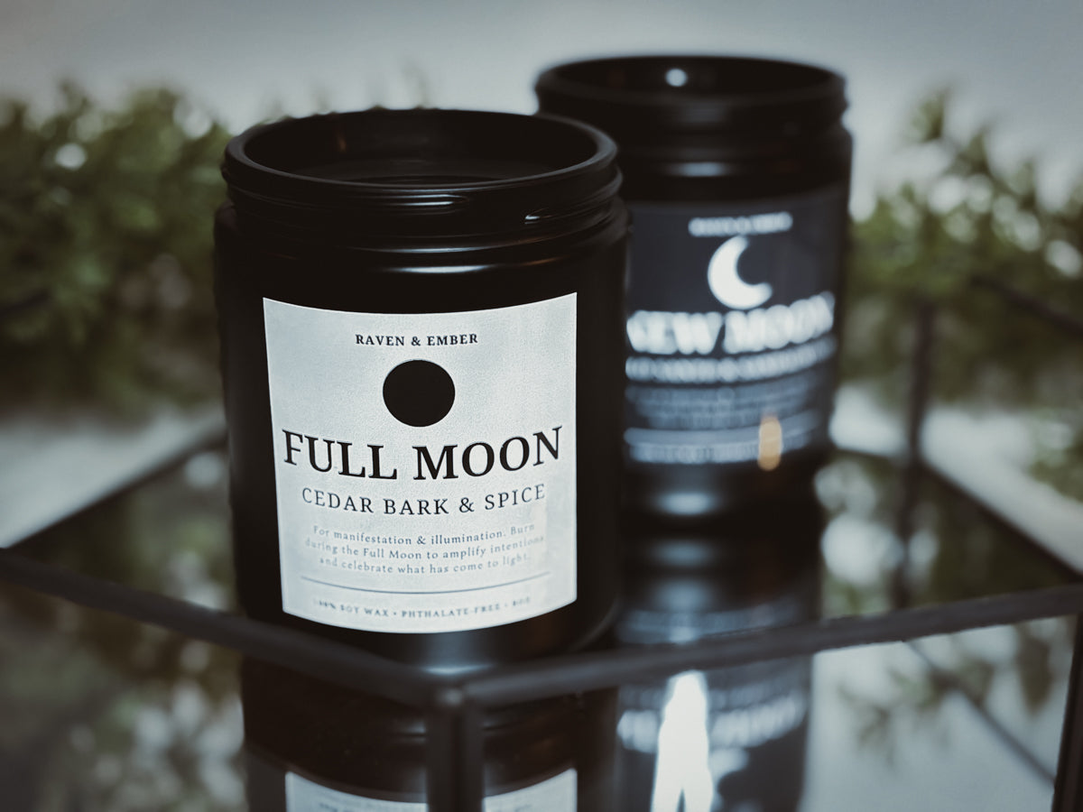Full Moon Candle | Full Moon Ritual Celebration | Cedar Bark & Spice 8oz