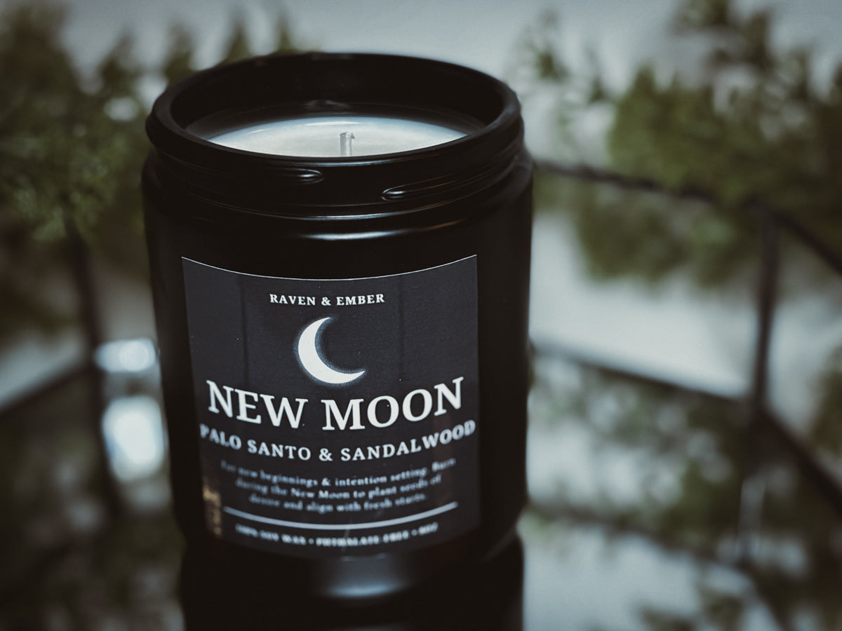 New Moon Candle | New Moon Ritual Manifestation | Palo Santo & Sandalwood 8oz