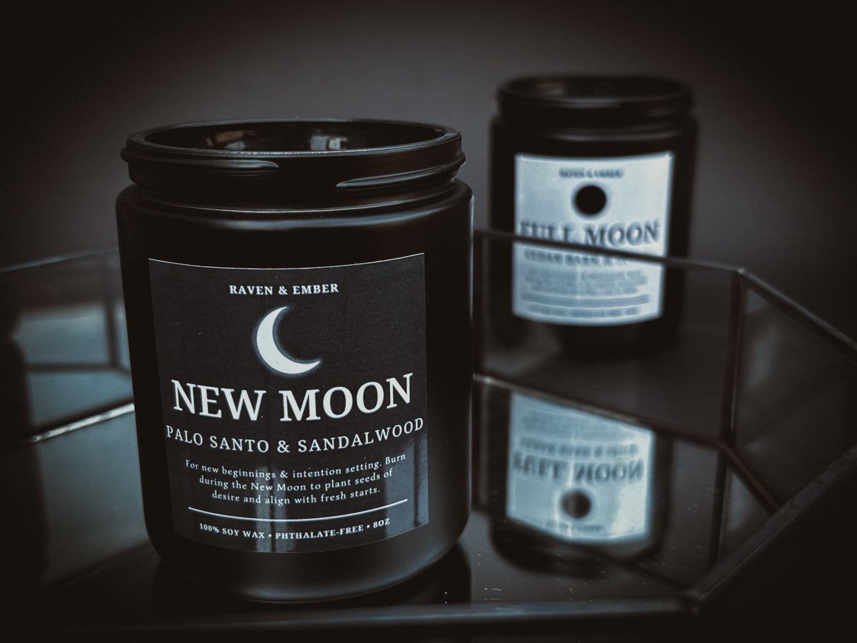 New Moon Candle | New Moon Ritual Manifestation | Palo Santo & Sandalwood 8oz