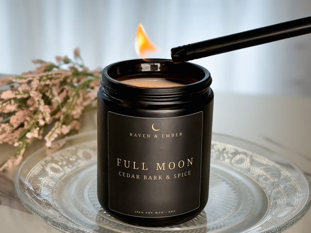Full Moon Candle | Full Moon Ritual Celebration | Cedar Bark & Spice 8oz