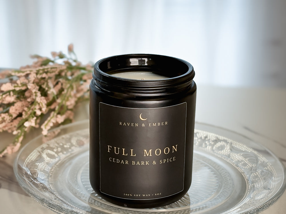 Full Moon Candle | Full Moon Ritual Celebration | Cedar Bark & Spice 8oz