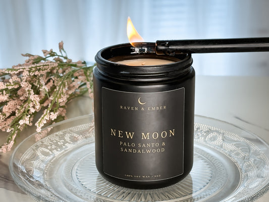 New Moon Candle | New Moon Ritual Manifestation | Palo Santo & Sandalwood 8oz