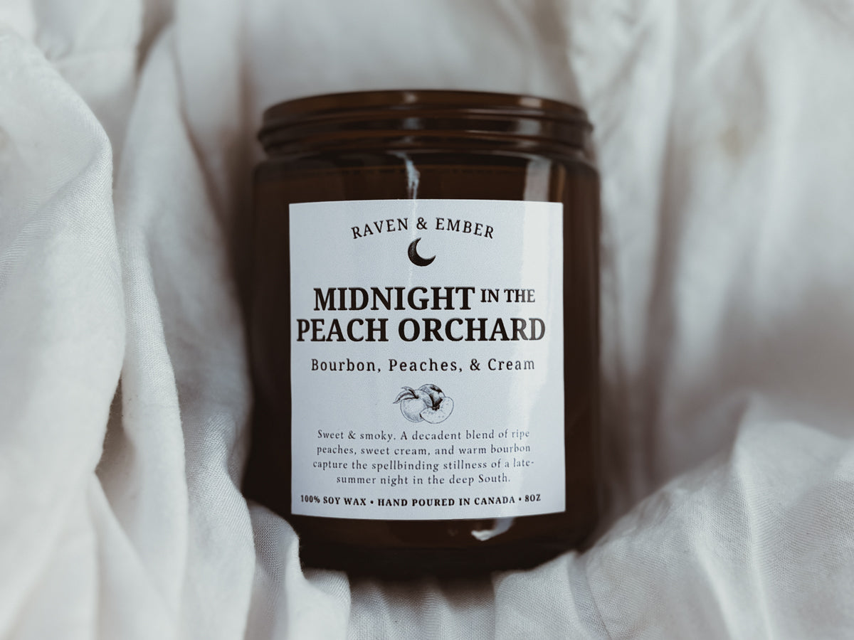 Midnight in the Peach Orchard | Peaches, Cream & Bourbon | Southern Gothic Soy Candle 8oz
