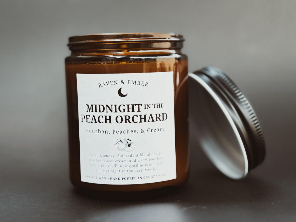 Midnight in the Peach Orchard | Peaches, Cream & Bourbon | Southern Gothic Soy Candle 8oz