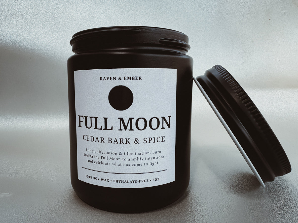 Full Moon Candle | Full Moon Ritual Celebration | Cedar Bark & Spice 8oz