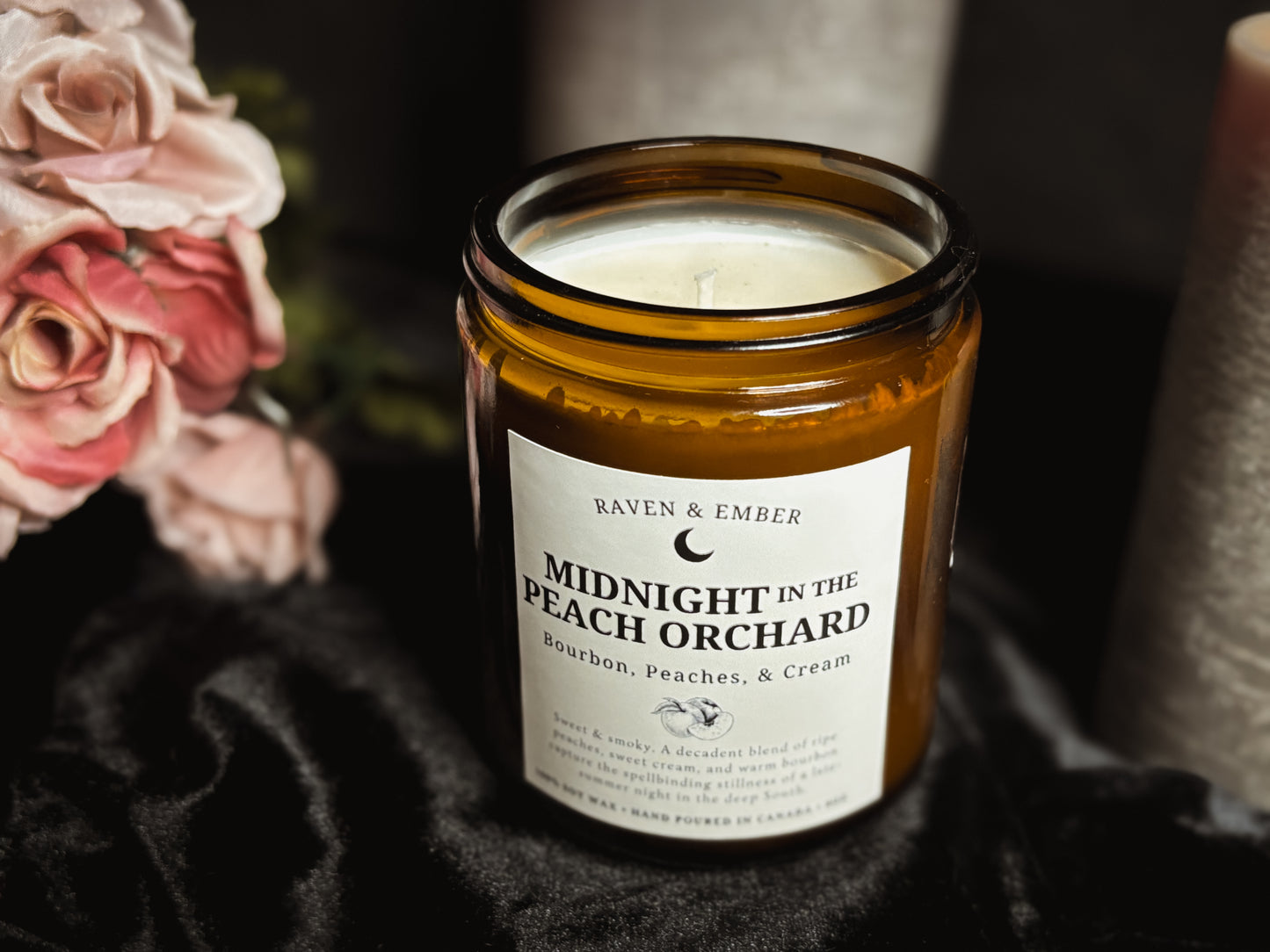 Midnight in the Peach Orchard | Peaches, Cream & Bourbon | Southern Gothic Soy Candle 8oz