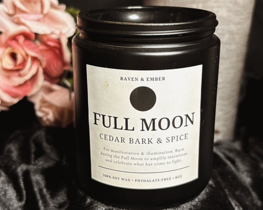 Full Moon Candle | Full Moon Ritual Celebration | Cedar Bark & Spice 8oz
