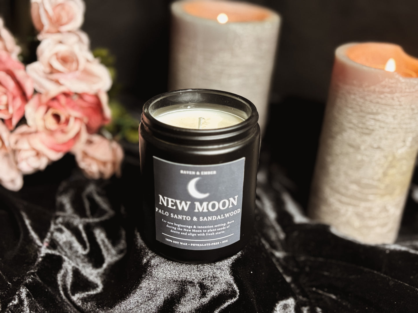 New Moon Candle | New Moon Ritual Manifestation | Palo Santo & Sandalwood 8oz