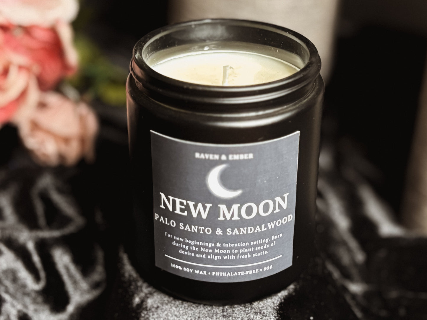 New Moon Candle | New Moon Ritual Manifestation | Palo Santo & Sandalwood 8oz