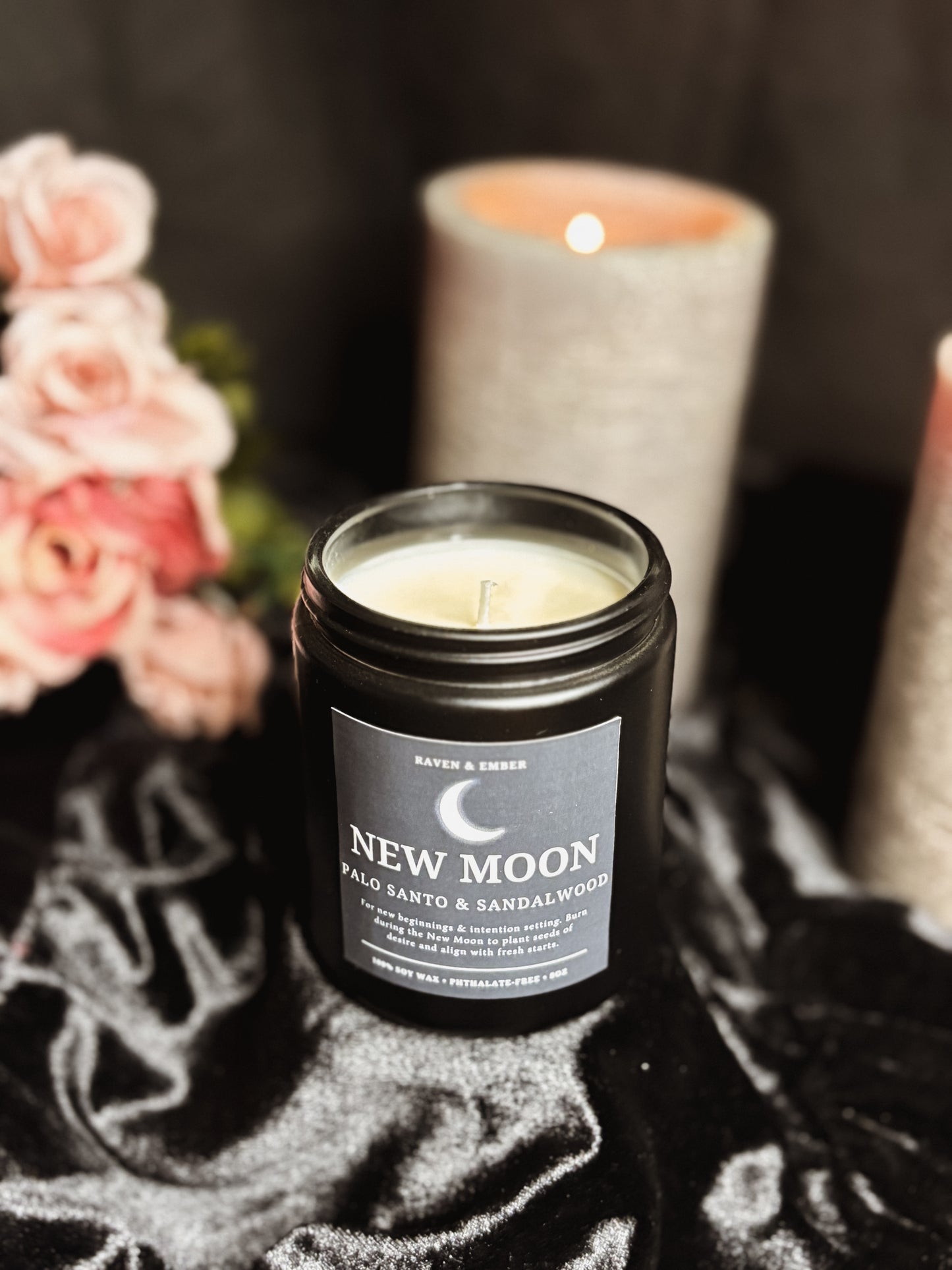 New Moon Candle | New Moon Ritual Manifestation | Palo Santo & Sandalwood 8oz