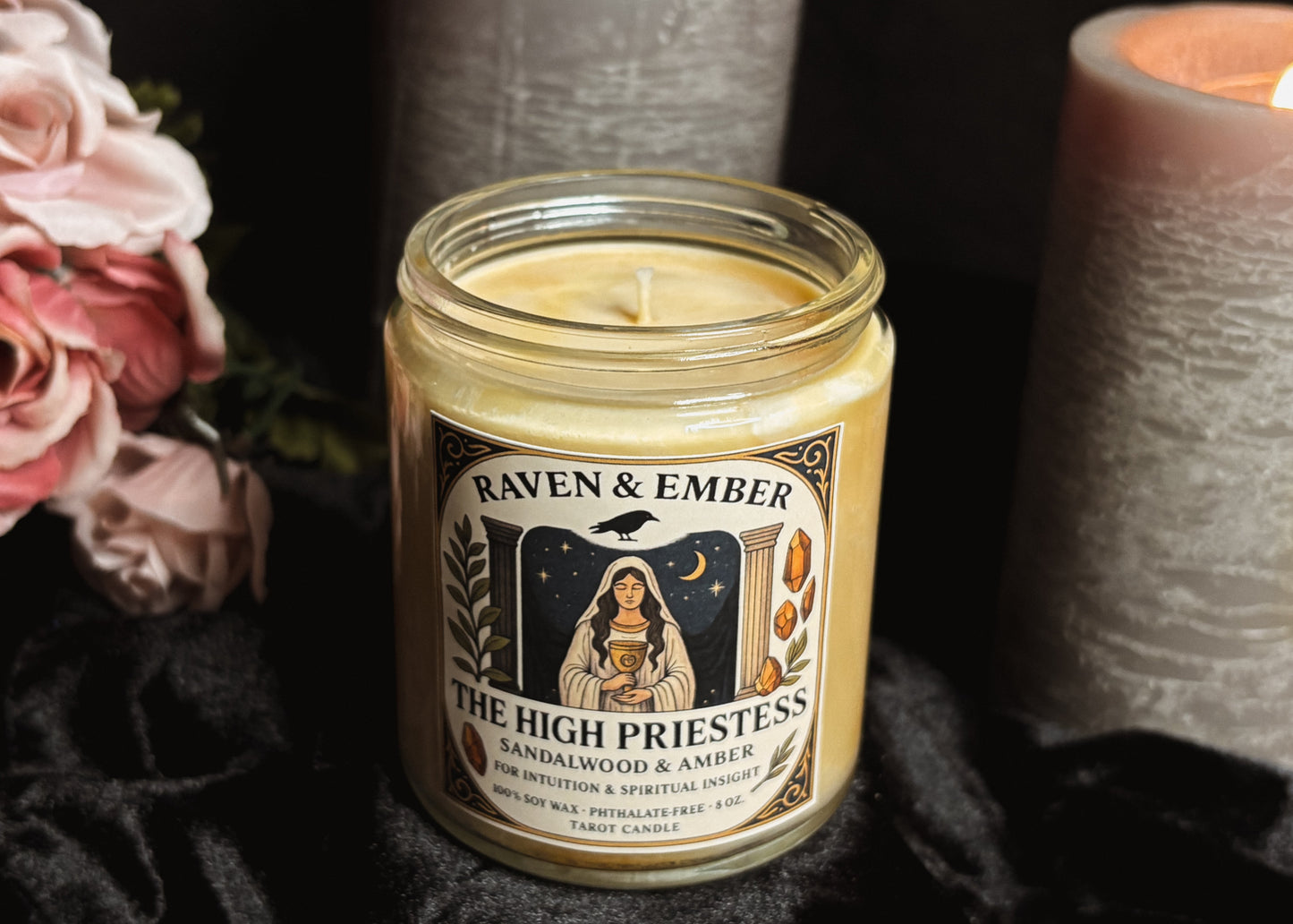 The High Priestess Tarot Candle | Sandalwood & Amber 8oz