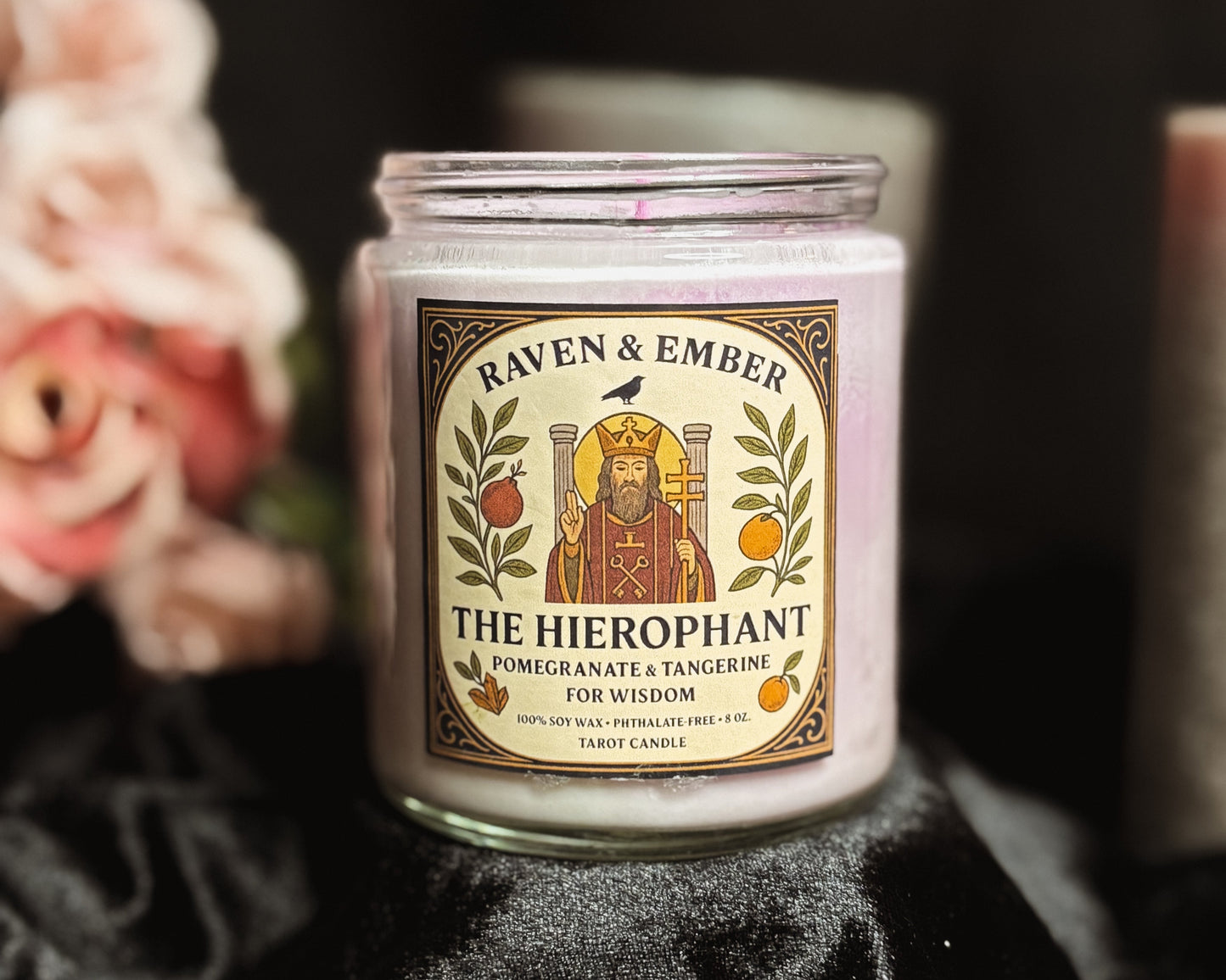 The Hierophant Tarot Candle | Pomegranate Tangerine 8oz