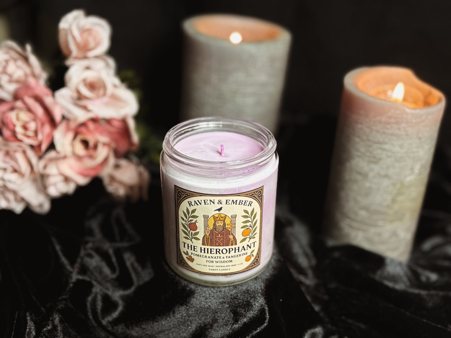 The Hierophant Tarot Candle | Pomegranate Tangerine 8oz